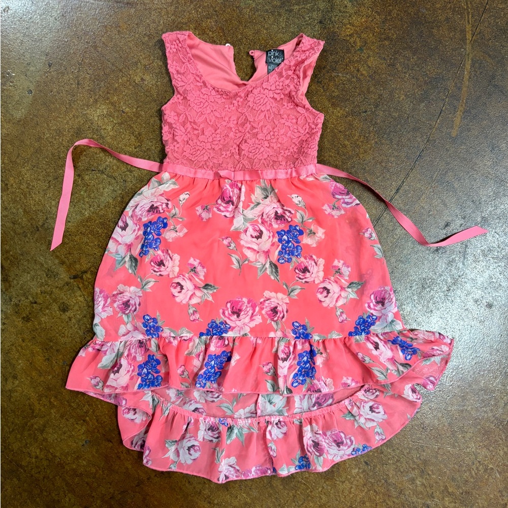 Pink & Violet Girls Sleeveless Party Lace Dress Size 6 Pink Floral